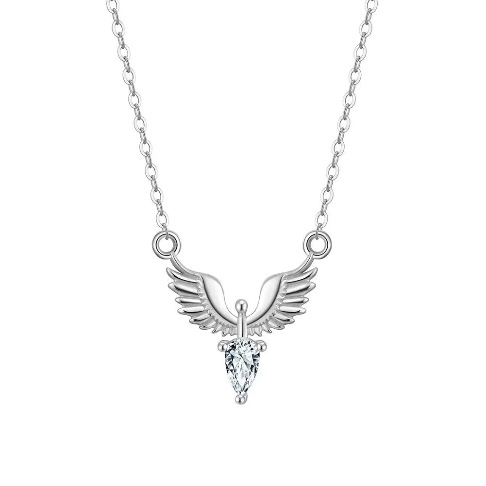 Sterling silver eagle pendant necklace with adjustable O-ring chain in white gold or yellow gold finish