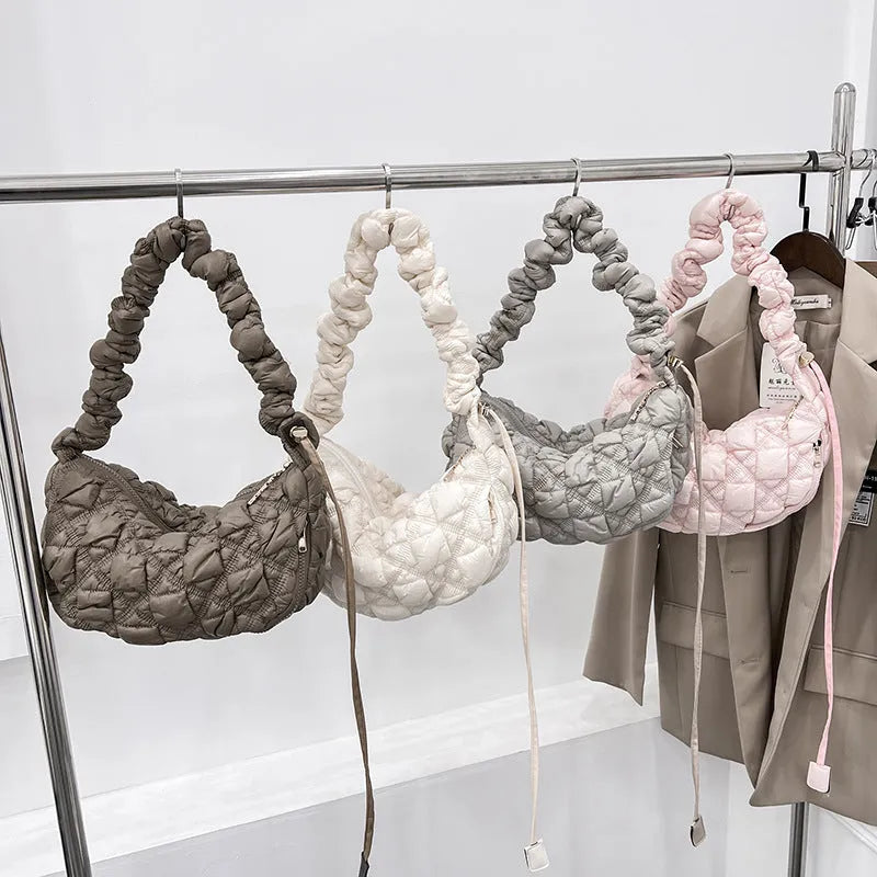 Women's nylon underarm shoulder bag in solid colour with adjustable strap
