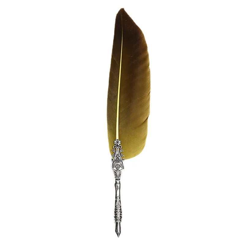 Retro feather pen with zinc alloy shell in vintage European and American design with ten colour options
