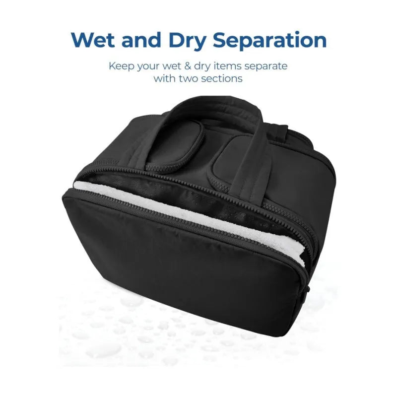 Large fluffy polyester travel toiletry bag open showing spacious interior, available in multiple colours