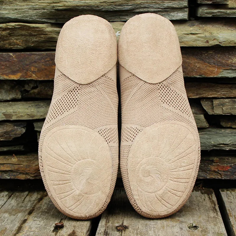 Camel colour Latin dance shoes with cotton mesh upper and leather sole for contemporary dance