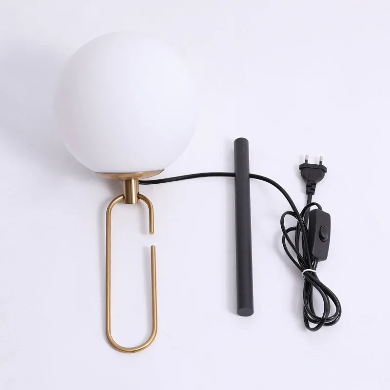 Nordic style modern glass wall lamp showing three selectable light colour temperatures.