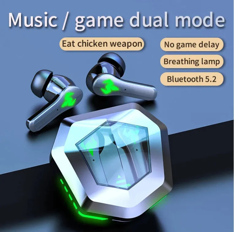 Black N35 wireless Bluetooth in-ear gaming headset showing earpieces.