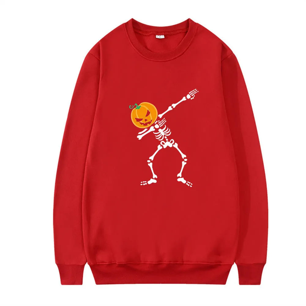 Women's printed long sleeve crew neck casual top in polyester cotton blend on a hanger.