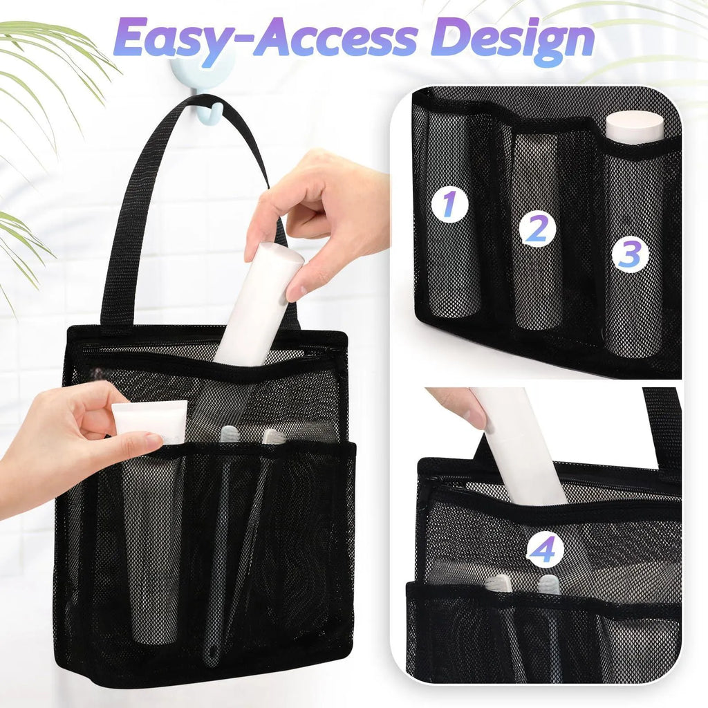 Black or pink polyester swimming gym bag showing dry wet separation compartments and mesh pocket construction