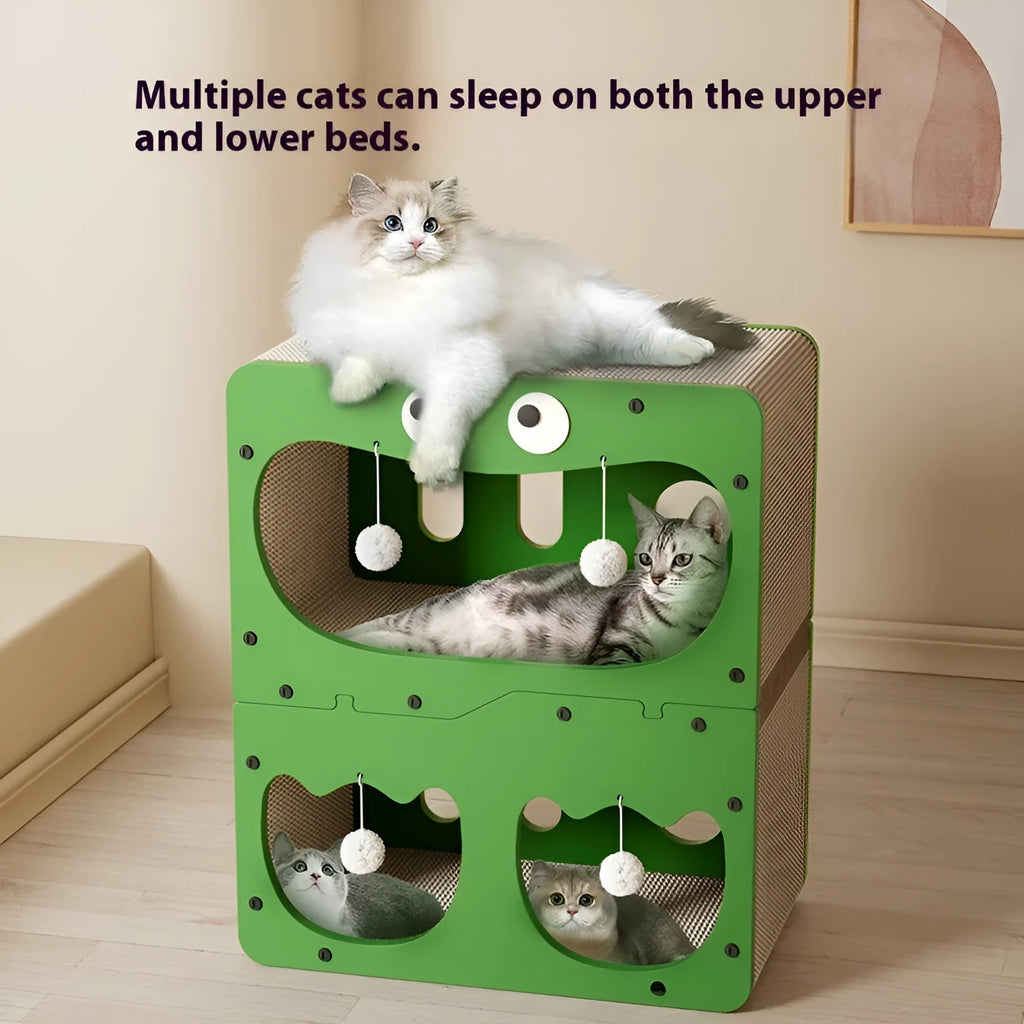 Double layer cat scratching board with integrated nest in cute owl, cat head, or double door designs