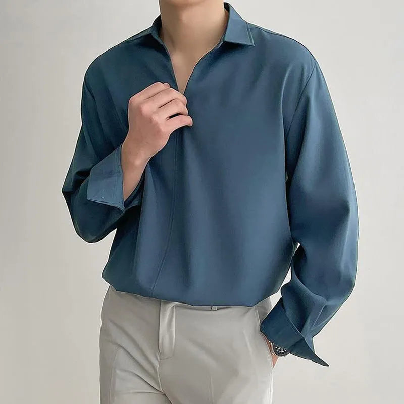 Men's loose lapels casual shirt in polyester blend fabric available in multiple colours