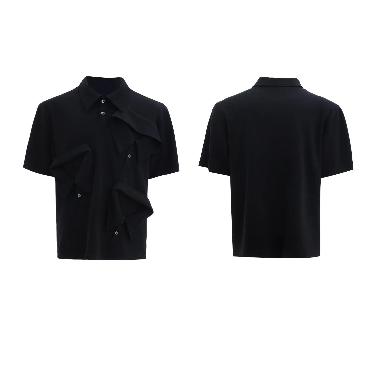 Men's geometric print polo shirt with deconstructed collar in loose fit