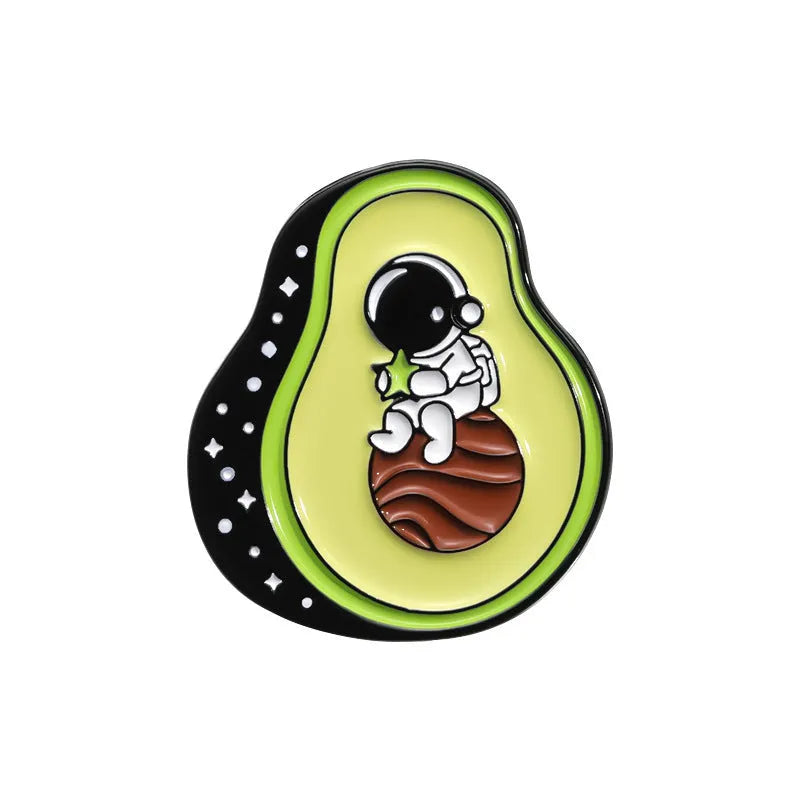 Colourful cartoon fruit design on a metal brooch pin with zinc alloy construction