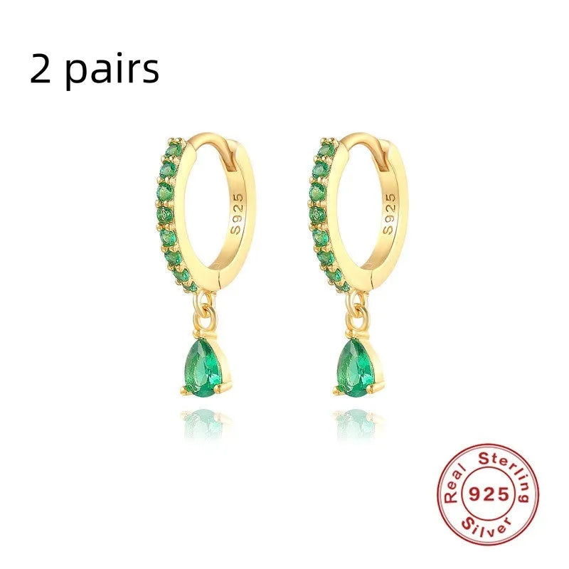 S925 sterling silver geometric water drop earrings with electroplated gold or silver finishes and gemstone options
