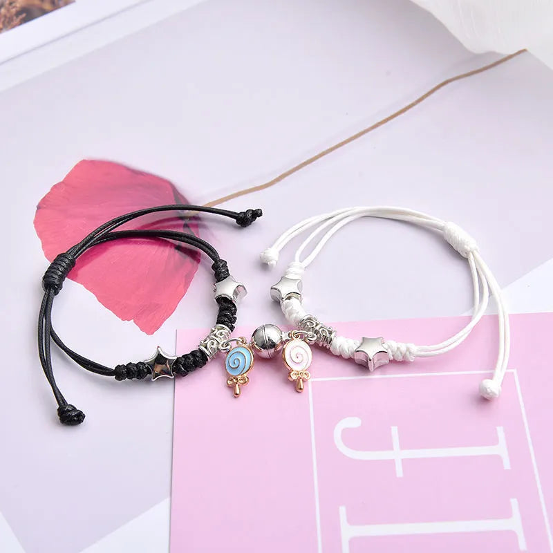 Magnetic couple bracelets with crown design and electroplating finish