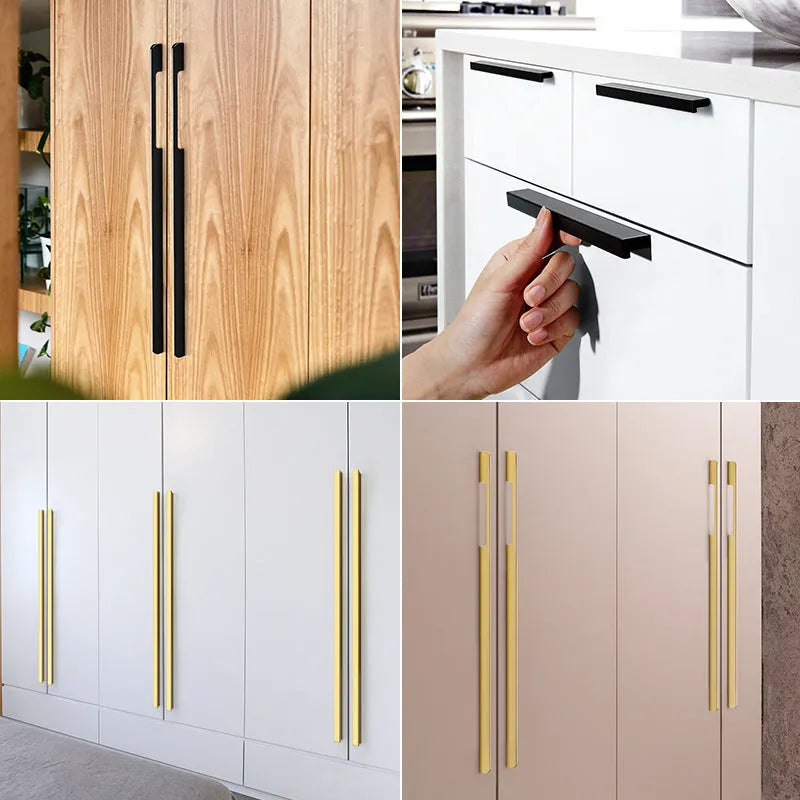 Gold aluminium alloy cabinet handle with T-shape design for single hole mounting