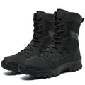 Plus size men's high-top Martin boots in black and camouflage colours with mesh upper