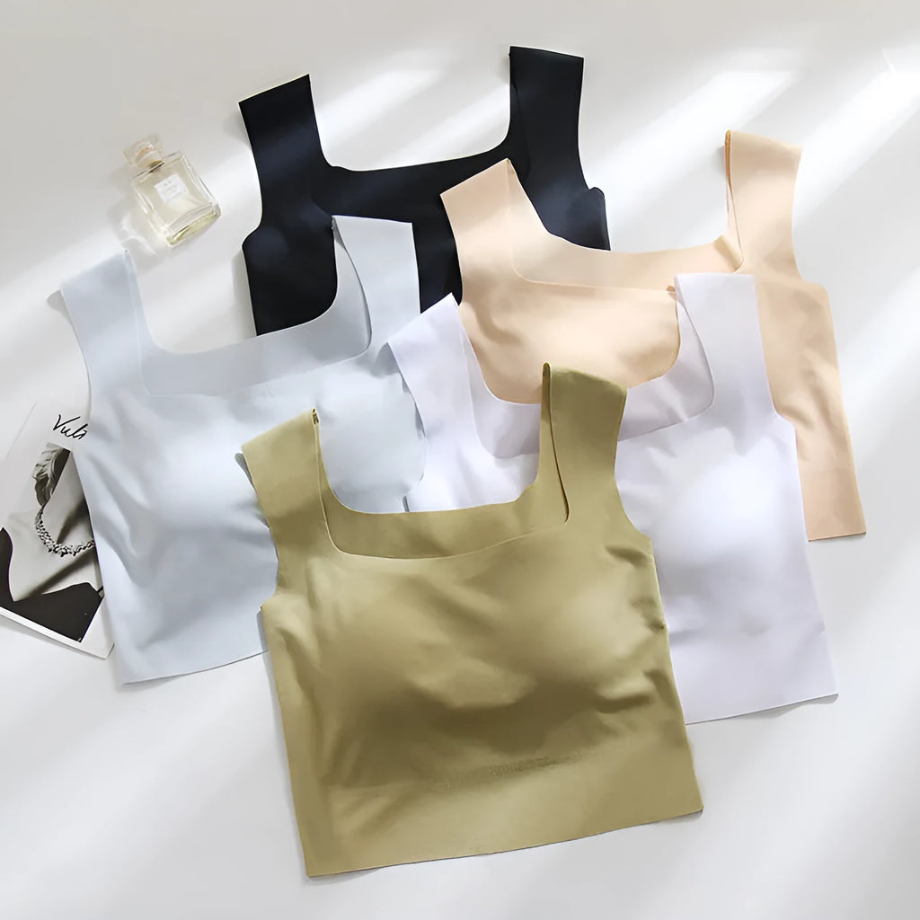 Women's non-marking sling vest with chest pad in nylon fabric, shown in light blue colour