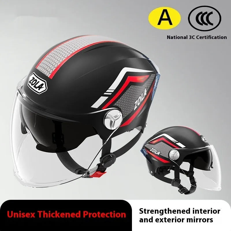 Children's motorcycle half helmet with double mirror visor in light brown colour variant
