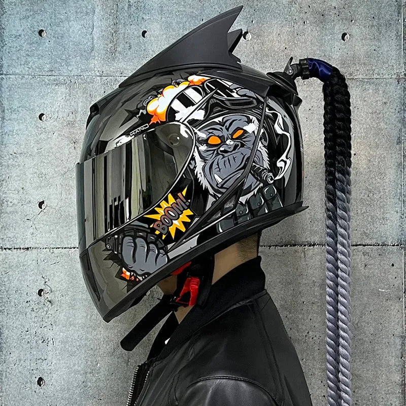 Couples' Dirty Braids graphic full face motorcycle helmet in ABS plastic on a white background.
