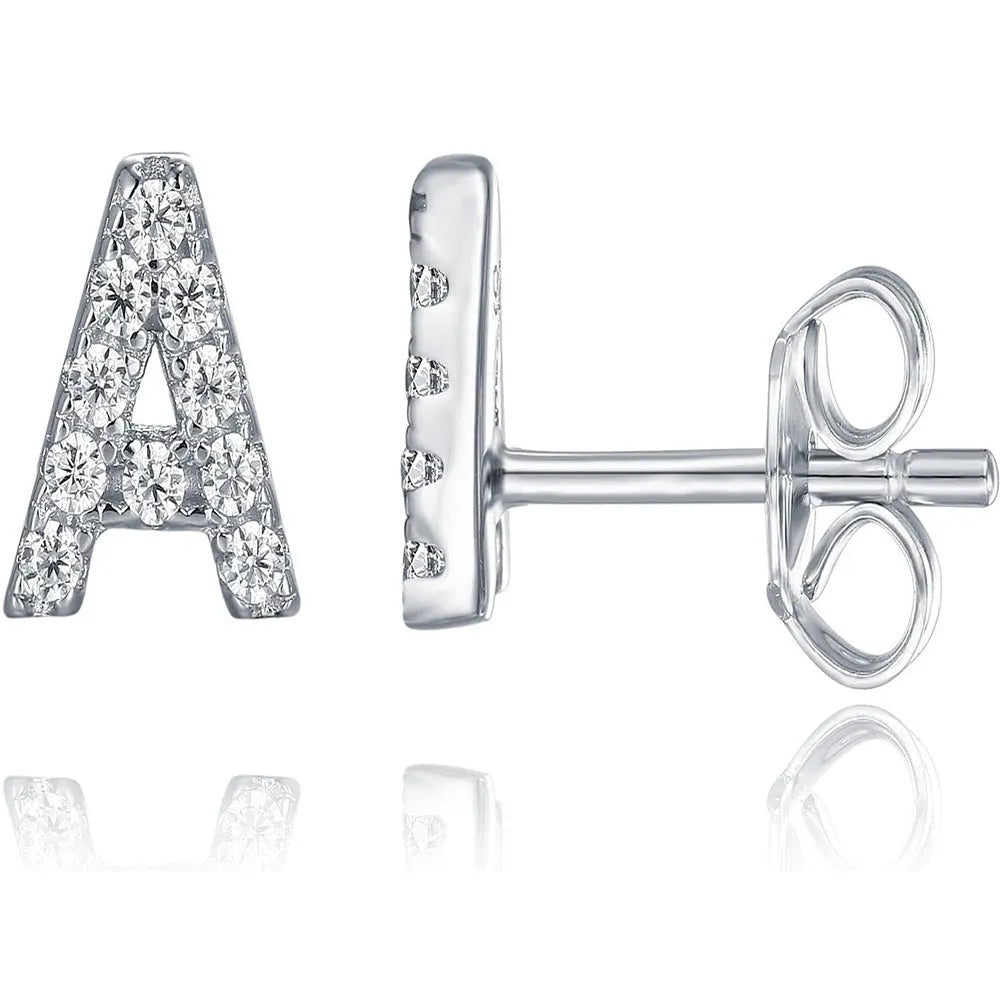 Gold plated English alphabet letter earrings with zircon stone accents on copper base