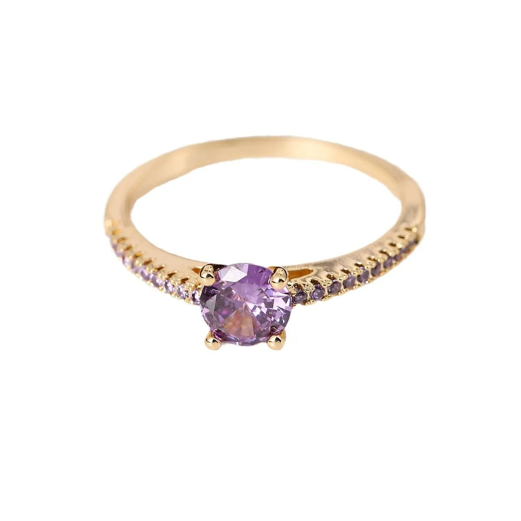 Geometric hexagon zircon copper ring in gold rose red electroplated finish, size UK 7.