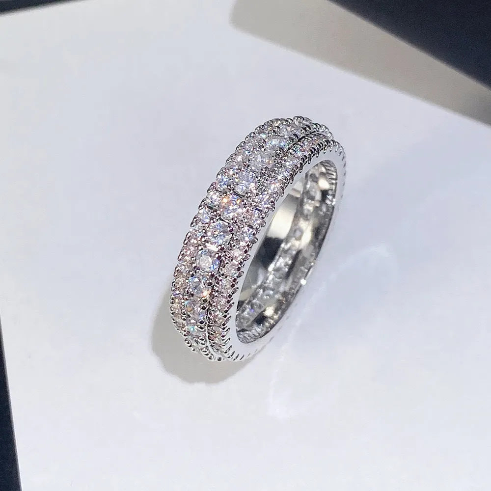Unisex copper ring with triangle geometric shape and zircon inlay in white gold finish