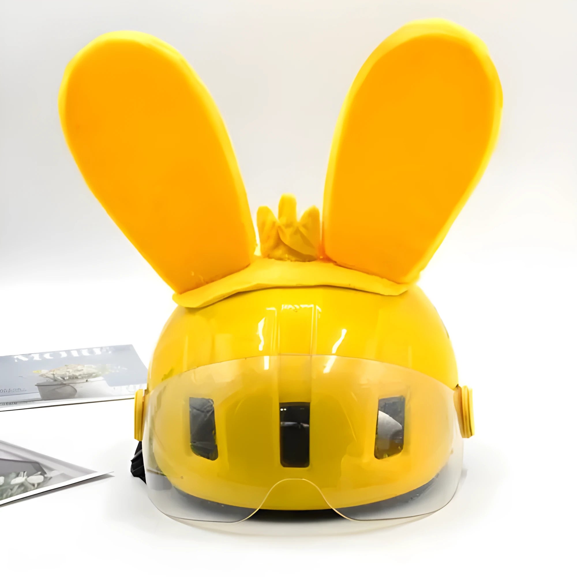 Rabbit glow ears locomotive helmet ornament with Velcro bottom attachment for ski helmets