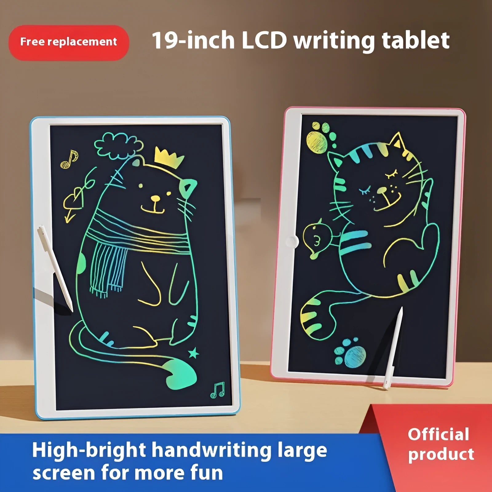19-inch LCD children's drawing board in blue and white or pink and white colours with integrated stylus