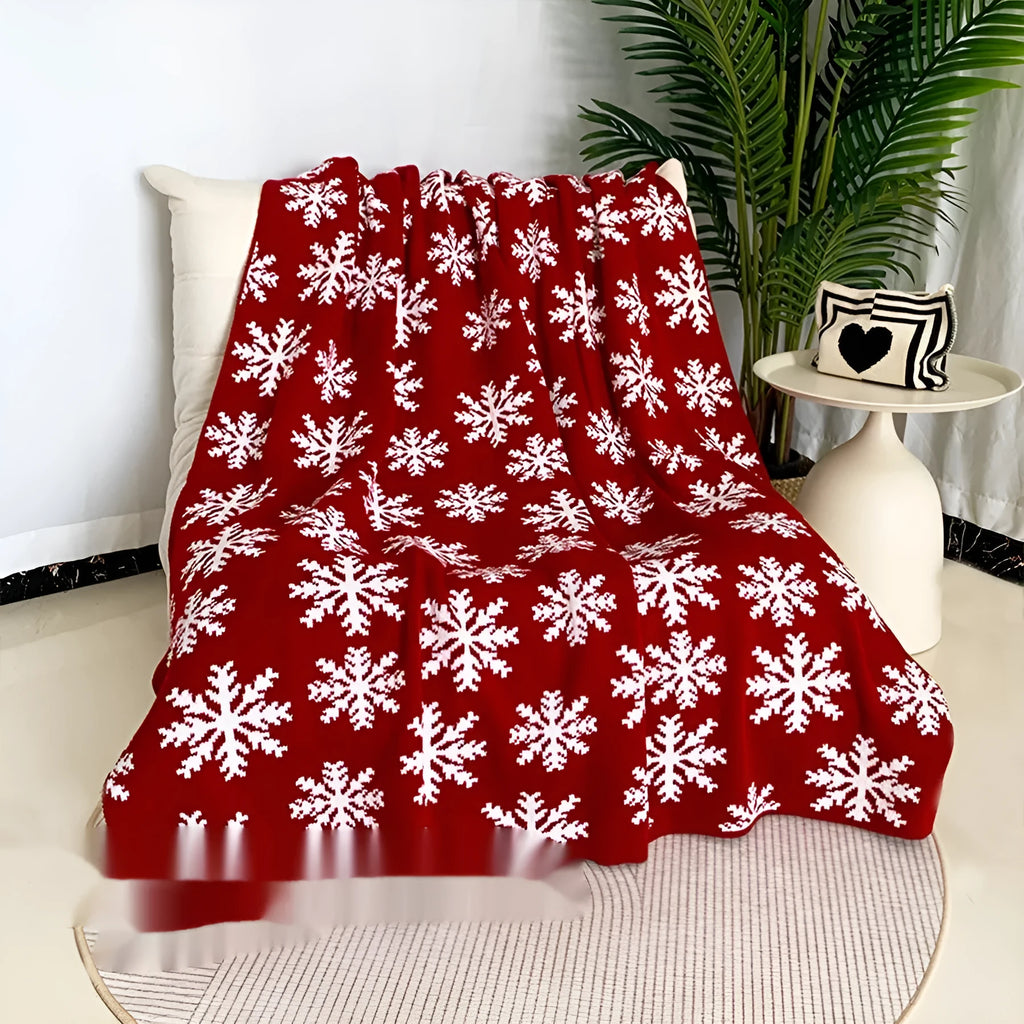 Personalised Christmas blanket with festive snowflake or reindeer pattern in acrylic fabric