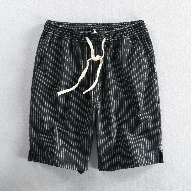 Men's striped casual shorts in cotton with elastic waistband shown in multiple colour options