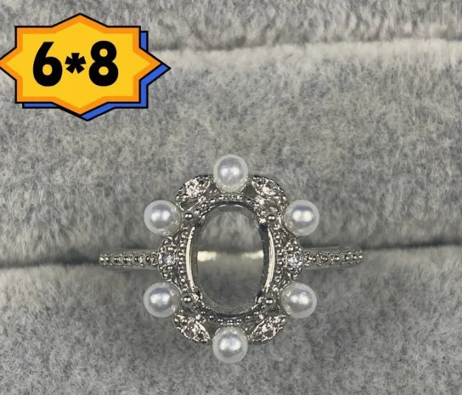 Oval denier ring with 6x8mm stone and five-pointed star decoration in Korean style
