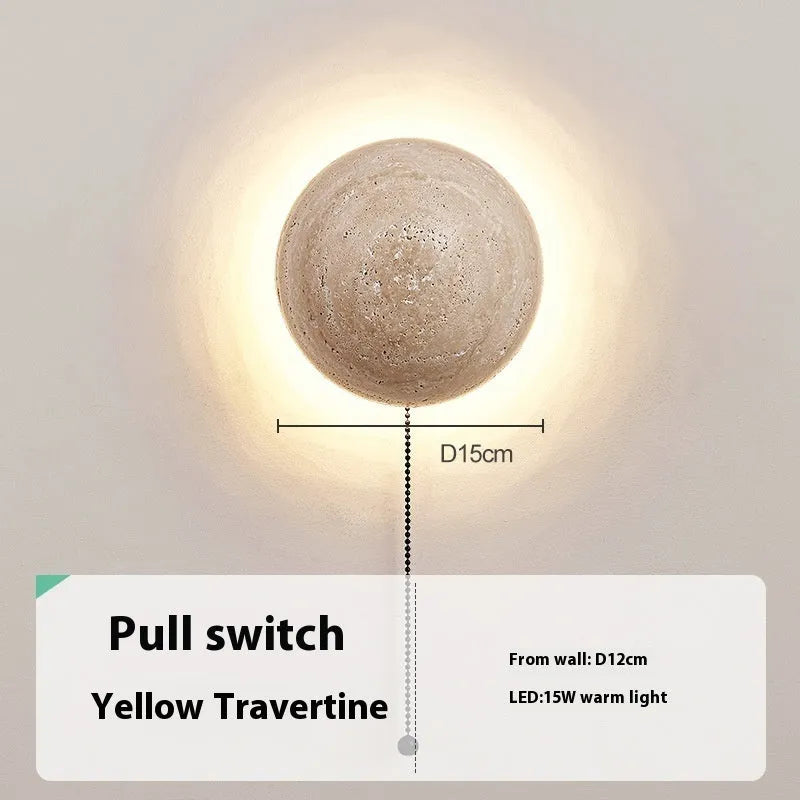Yellow cave stone semicircle wall lamp with pull switch and iron construction
