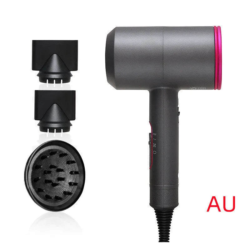 Professional black hotel hair dryer with long cable and worldwide voltage plug options