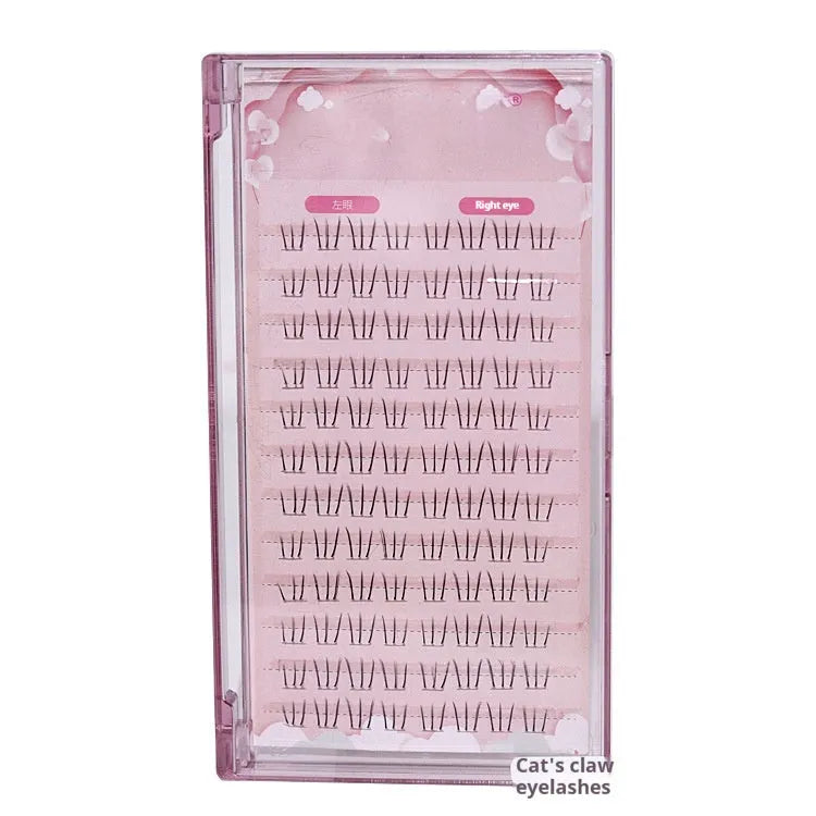 12-row segmented false eyelash strip with sheer roots and 4mm, 5mm, 6mm lengths in a pointed tail style.