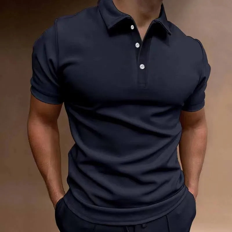 Men's button-up casual T-shirt in cotton blend spandex fabric available in seven colours