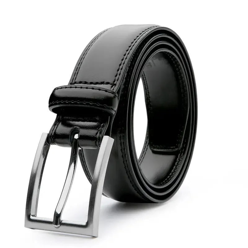 Men's genuine leather casual belt with wild grain texture and alloy buckle in brown, black, or yellow brown.