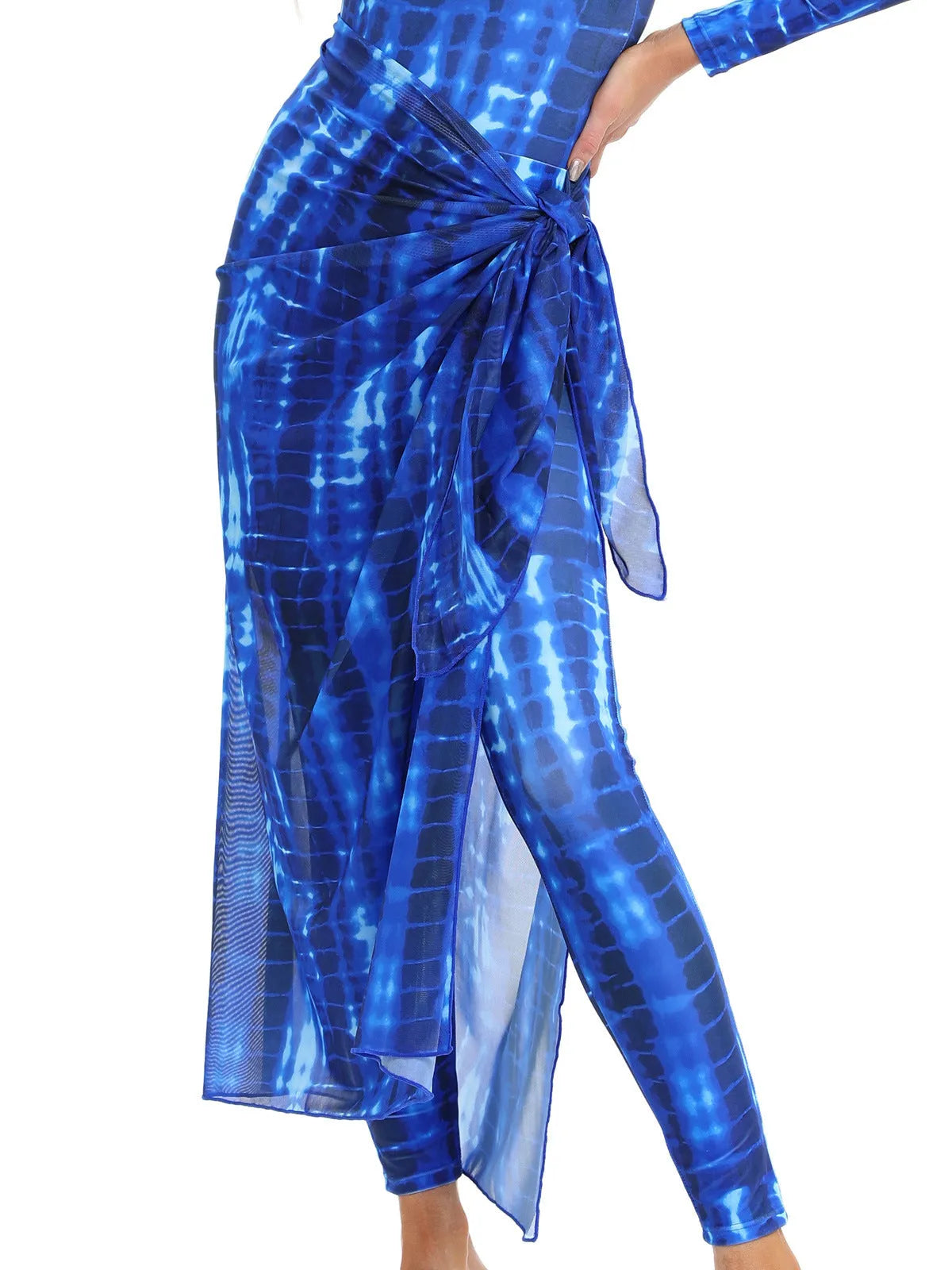 Conservative Muslim swimsuit three-piece set with apron in Sapphire, Letter, or Foam colour.