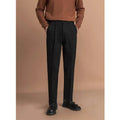 Men's straight leg casual trousers in black polyester fabric with business styling