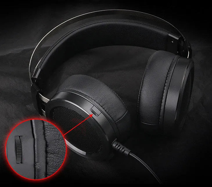 Black wired computer gaming headset with a 3.5mm connector on a 2-metre cable.
