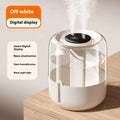 Round beige USB humidifier with digital display and dual mist nozzles