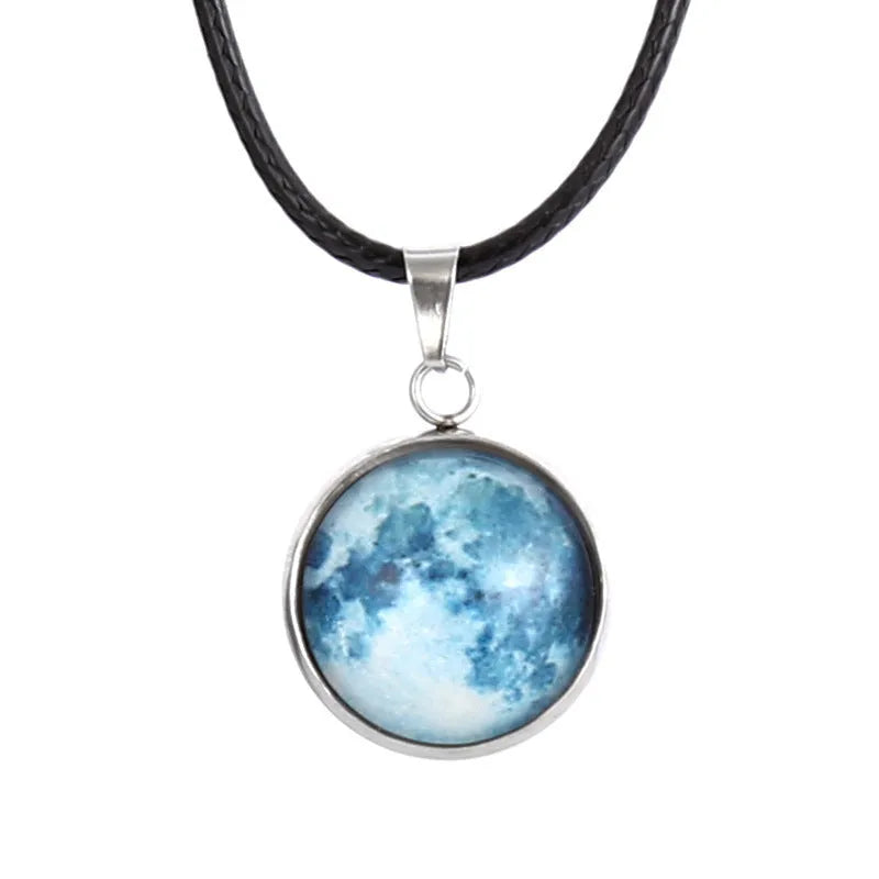 Christmas moon night sky luminous alloy pendant necklace with colourful glass constellation design