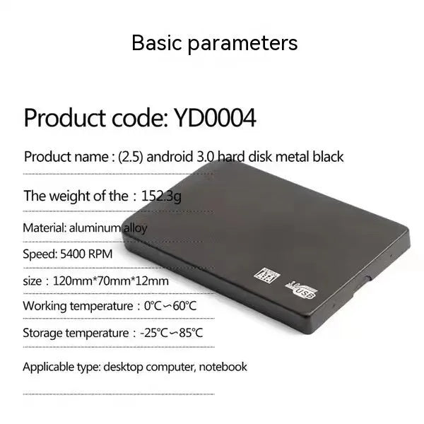 Solid state mobile hard disk with metal shell in black, blue, red, or silver colours