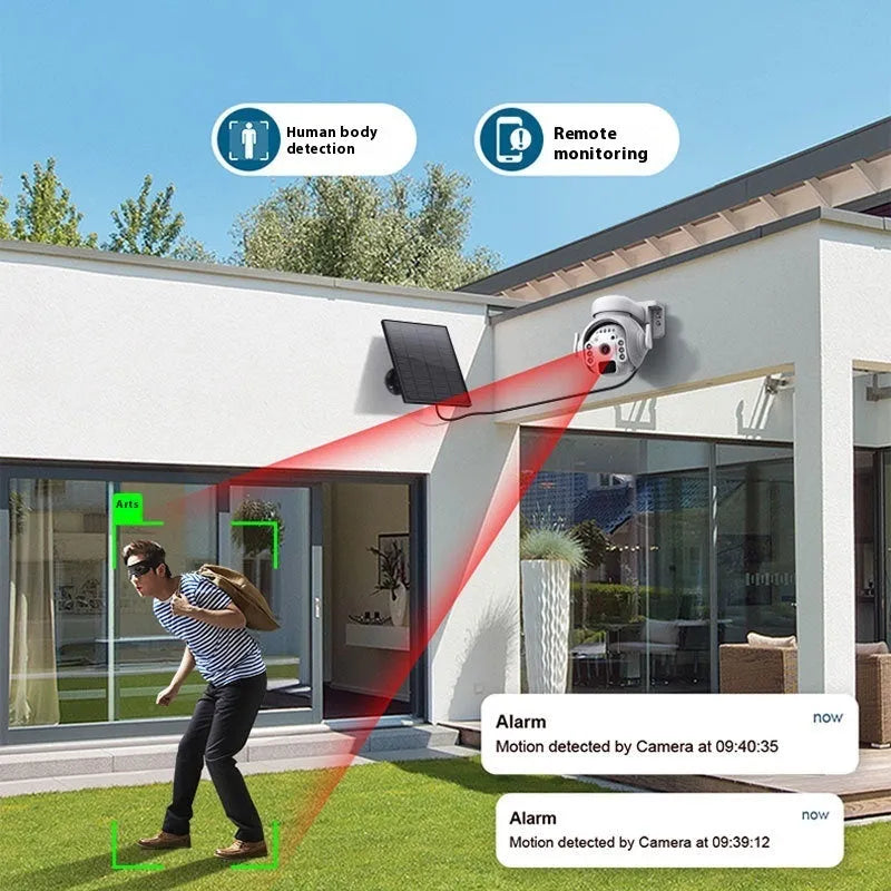 Solar-powered security camera with solar panel and 3MP HD full colour night vision capability