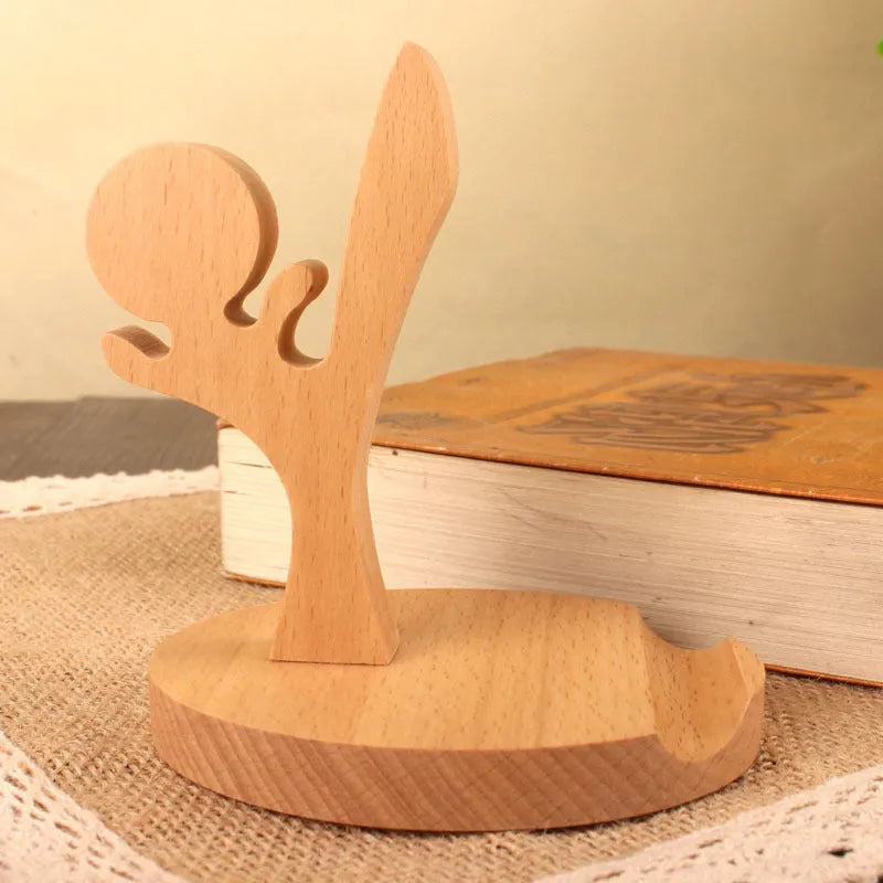 Solid beech wood mobile phone holder with detailed resin animal carving in choice of 22 animal styles