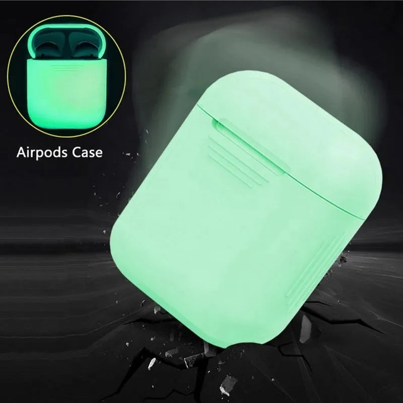 Silicone protective case for AirPods wireless earphones with luminous glow feature and flip-type opening