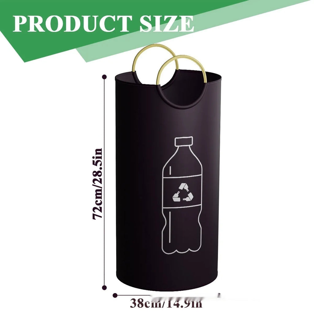 Round portable plastic trash can with dimensions 38cm wide by 72cm high