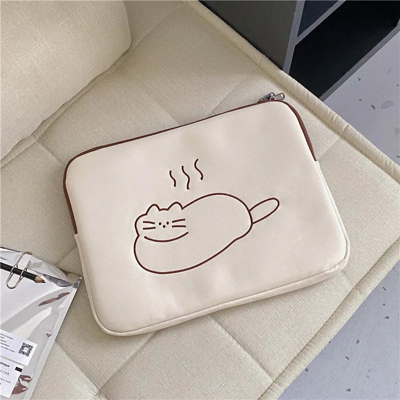 Nylon embroidered animal protective sleeve for tablets with zipper closure in Fat Cat or Sleepy Cat design