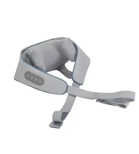 Milky white rechargeable shoulder and neck kneading massager with infrared function.