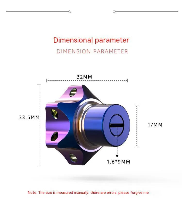 Motorcycle key modification accessories showing hexagonal, pentagram and plum blossom designs in blue and white