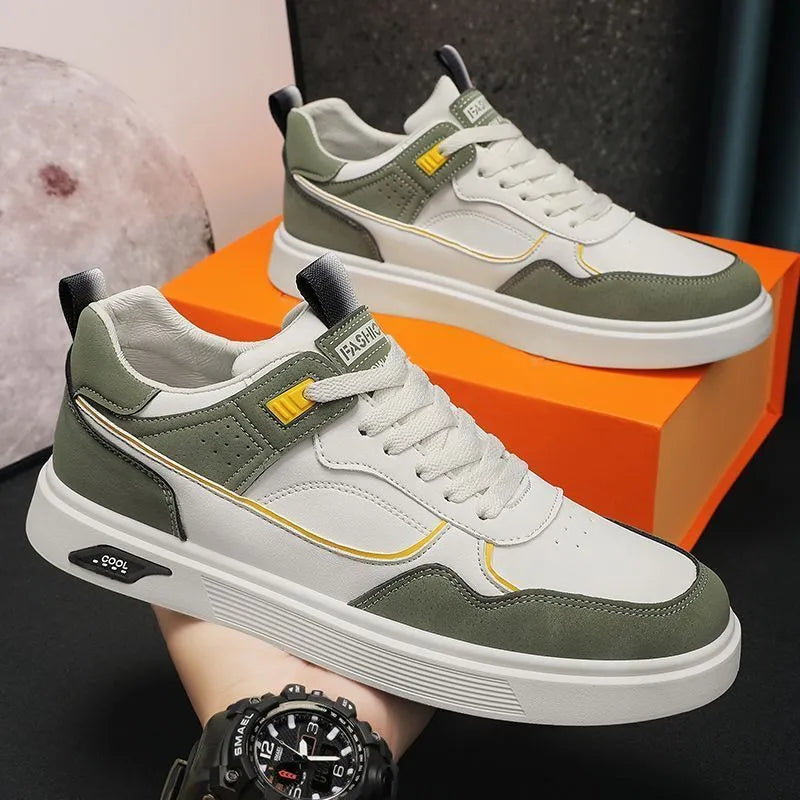 Men's low-top canvas board shoes in black with mesh lining and leather stitching detail