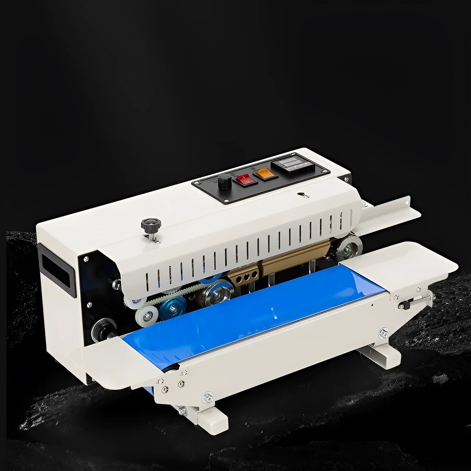 Steel seal sealing machine with printable date stamp in compact L1 style design