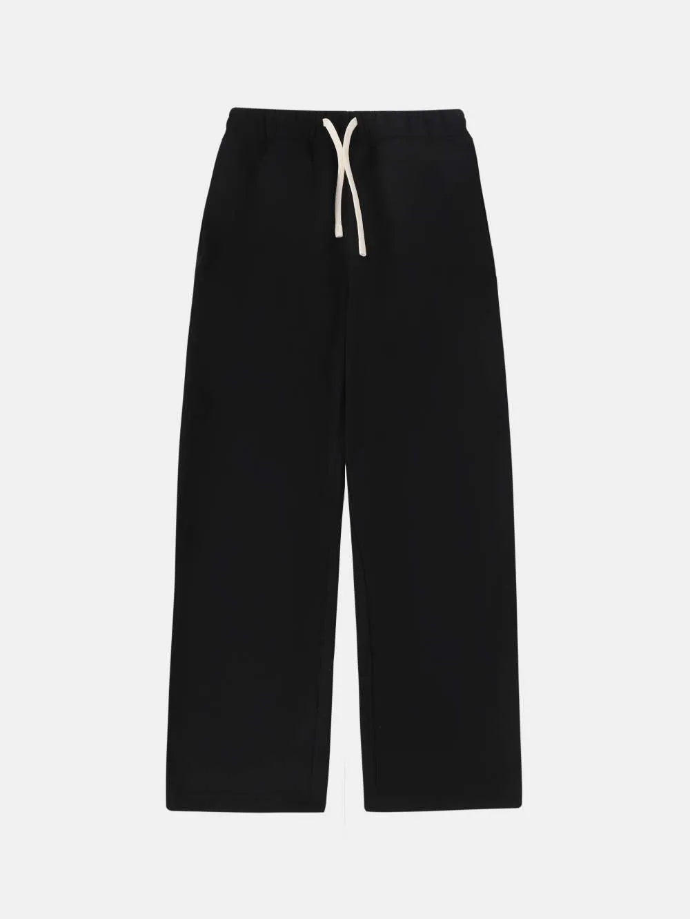Men's black fleece-lined sweatpants with elastic drawstring waist shown in loose fit