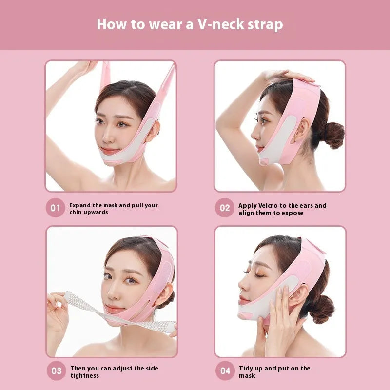 Pink elastic V face bandage for facial contouring and skincare